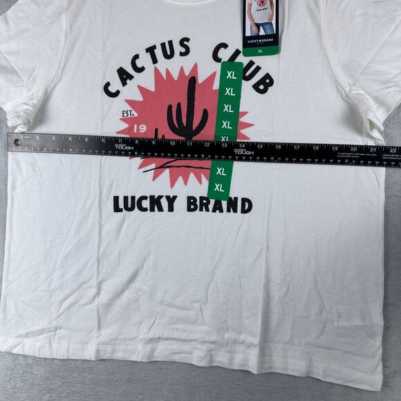 Lucky Brand Graphic T Shirt Top Crew Neck Cactus Club Womens White Size X Large - Picture 9 of 11